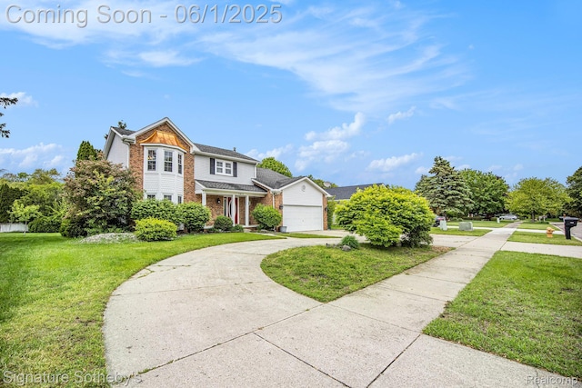 7674 Woodside Pl, Waterford, MI 48327 - view of front of property featuring driveway, a front lawn, brick siding, and an attached garage