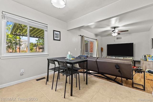 7485 Pointe Dr, Canton, MI 48187 - dining area with plenty of natural light, baseboards, and ceiling fan