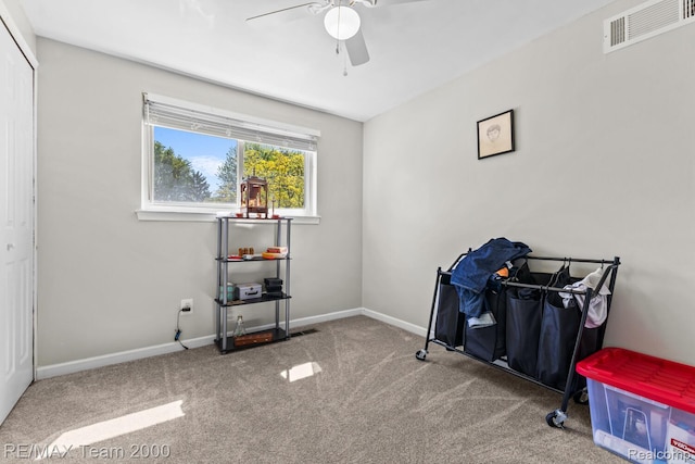 7485 Pointe Dr, Canton, MI 48187 - miscellaneous room featuring a ceiling fan, carpet flooring, and baseboards