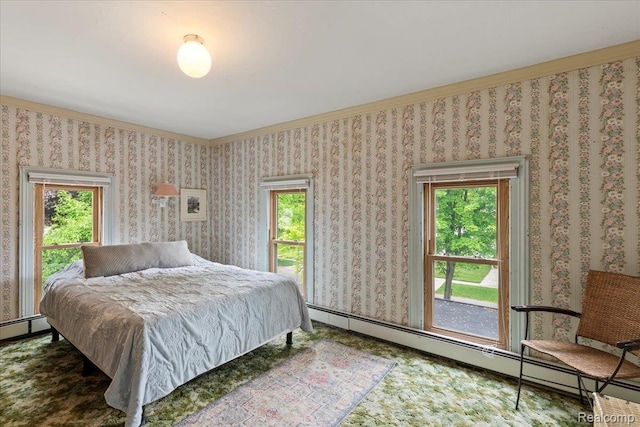91 Dennison St, Oxford, MI 48371 - bedroom featuring multiple windows, baseboard heating, and ornamental molding