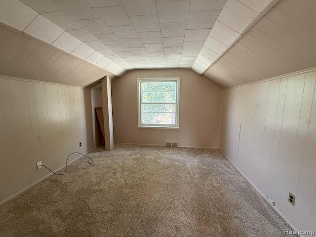 4017 Woodworth St, Dearborn, MI 48126 - additional living space with carpet flooring, vaulted ceiling, and wooden walls
