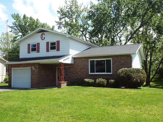 407 Doty St, Leslie, MI 49251 - tri-level home with brick siding, a garage, and a front lawn