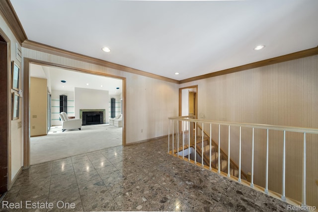 4017 Hidden Woods, Bloomfield Hills, MI 48301 - spare room featuring ornamental molding, baseboards, a fireplace with raised hearth, and recessed lighting