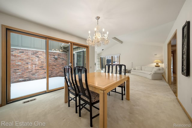4017 Hidden Woods, Bloomfield Hills, MI 48301 - dining space featuring a chandelier, light colored carpet, and lofted ceiling