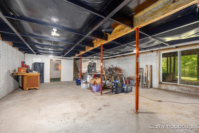 3079 E Bluewater Hwy, Ionia, MI 48846 - below grade area featuring brick wall and stairway