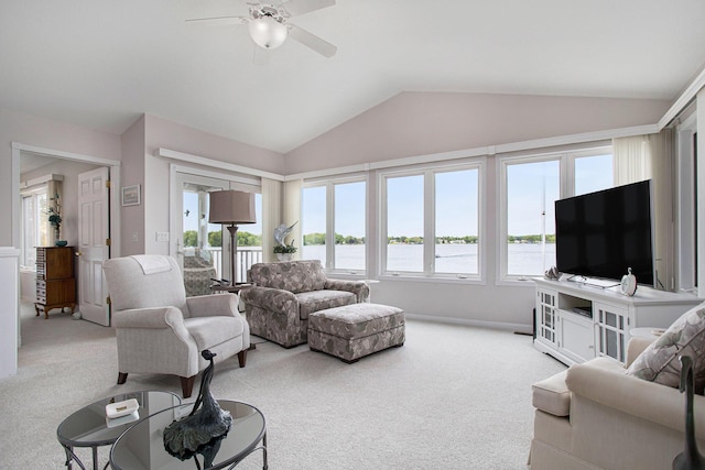 714 N Hawley Dr, Coldwater, MI 49036 - carpeted living room featuring lofted ceiling and ceiling fan
