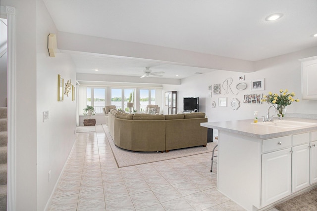 714 N Hawley Dr, Coldwater, MI 49036 - living room featuring recessed lighting, ceiling fan, and light tile patterned floors