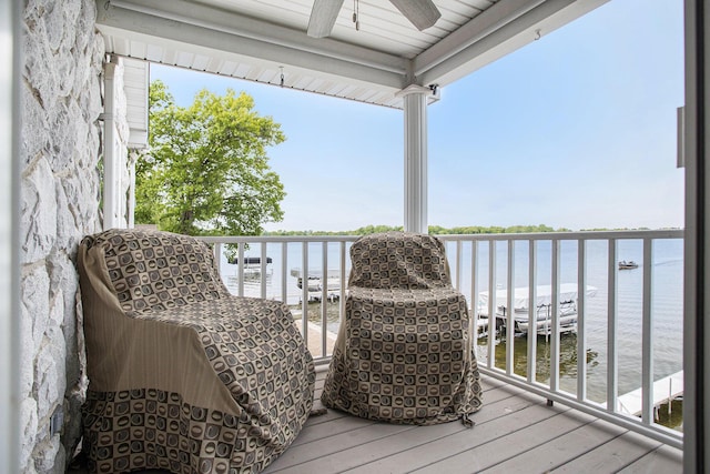 714 N Hawley Dr, Coldwater, MI 49036 - balcony with a water view and a ceiling fan