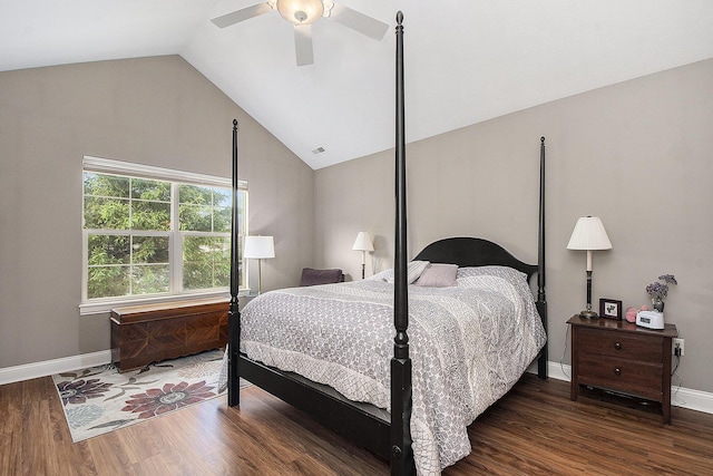 933 Bridge Crest Dr SE, Ada, MI 49301 - bedroom with vaulted ceiling, wood finished floors, ceiling fan, and baseboards