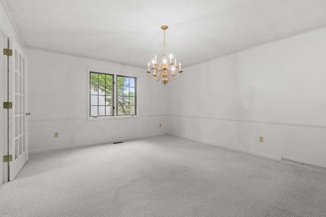 3096 Bryn Mawr Dr, Portage, MI 49024 - carpeted spare room with a chandelier, baseboard heating, baseboards, and french doors