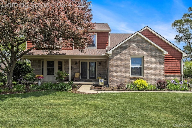 155 Woodridge Ct, Oxford, MI 48371 - view of front of property featuring a porch, a front yard, and a shingled roof