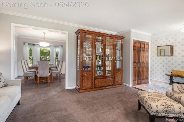 155 Woodridge Ct, Oxford, MI 48371 - carpeted living room with ornamental molding and baseboards