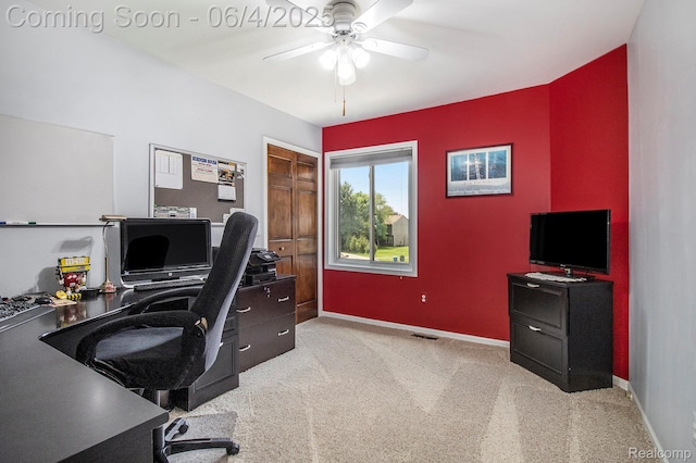 155 Woodridge Ct, Oxford, MI 48371 - office space with a ceiling fan, baseboards, and light colored carpet