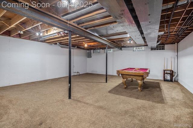 155 Woodridge Ct, Oxford, MI 48371 - below grade area featuring billiards, carpet floors, and electric panel