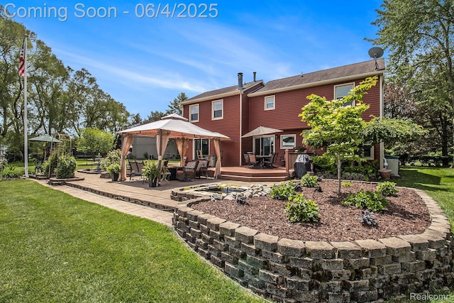 155 Woodridge Ct, Oxford, MI 48371 - rear view of property with a gazebo, a yard, a wooden deck, and a patio