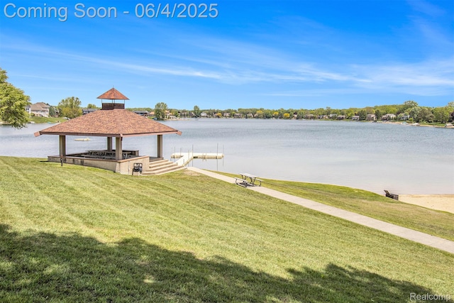 155 Woodridge Ct, Oxford, MI 48371 - dock featuring a gazebo, a lawn, and a water view