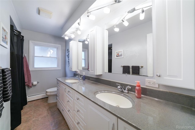 11523 Jenny Dr, Warren, MI 48093 - bathroom with a baseboard radiator, double vanity, and toilet