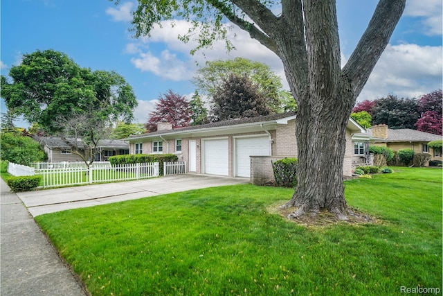 11523 Jenny Dr, Warren, MI 48093 - ranch-style home featuring brick siding, a garage, concrete driveway, and a chimney