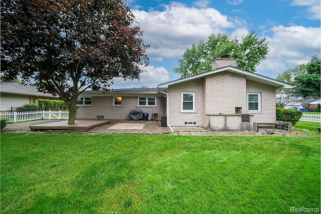 11523 Jenny Dr, Warren, MI 48093 - back of house featuring a chimney, a patio, brick siding, and central air condition unit