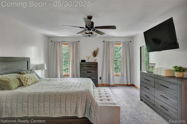 5257 Brookshire Dr, Almont, MI 48003 - bedroom featuring carpet, baseboards, and ceiling fan