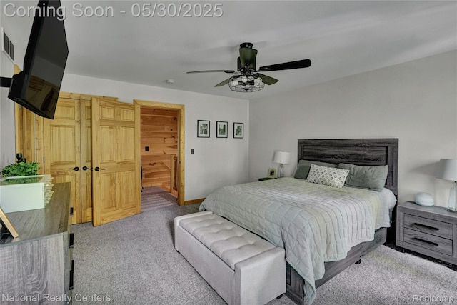 5257 Brookshire Dr, Almont, MI 48003 - bedroom featuring carpet floors, baseboards, and ceiling fan