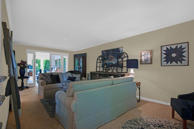 1330 Kings Carriage Rd, Grand Blanc, MI 48439 - living area featuring carpet floors, ornamental molding, and baseboards