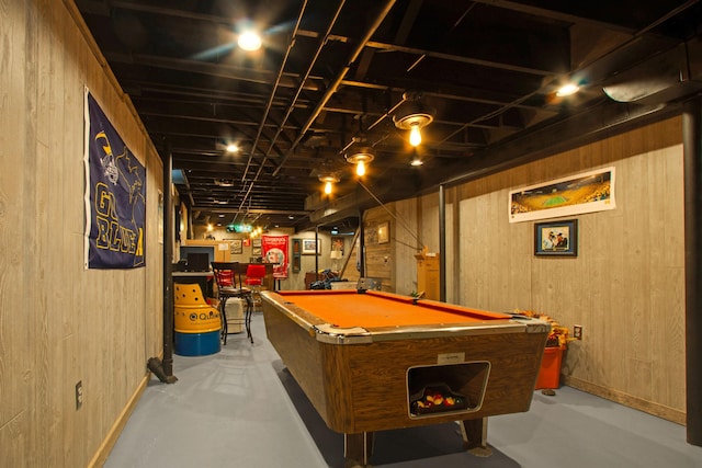 1330 Kings Carriage Rd, Grand Blanc, MI 48439 - playroom with wood walls, concrete floors, and pool table