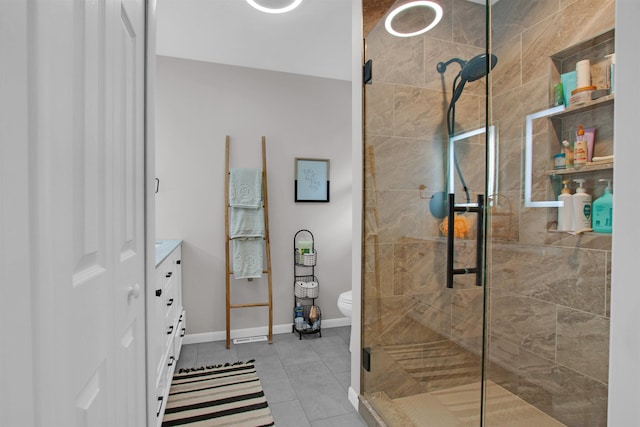 1330 Kings Carriage Rd, Grand Blanc, MI 48439 - bathroom with a stall shower, toilet, tile patterned flooring, and vanity
