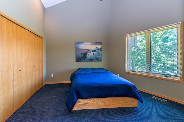 3007 Cedarbrook Rd, Ann Arbor, MI 48105 - carpeted bedroom featuring a towering ceiling, a closet, and baseboards