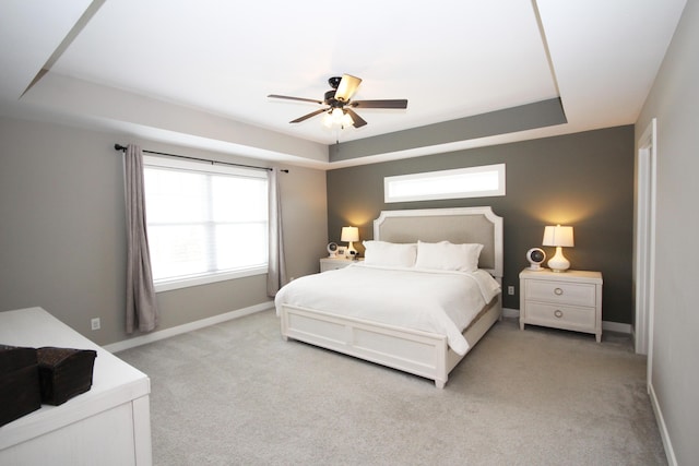 10141 S 33rd St, Vicksburg, MI 49097 - bedroom with a tray ceiling, light carpet, and baseboards