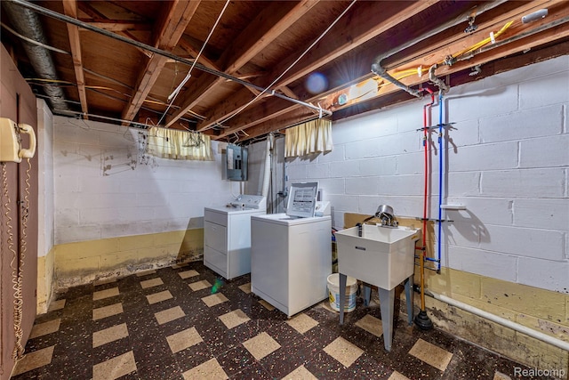 1019 Symes Ct, Royal Oak, MI 48067 - unfinished basement featuring independent washer and dryer, tile patterned floors, and electric panel