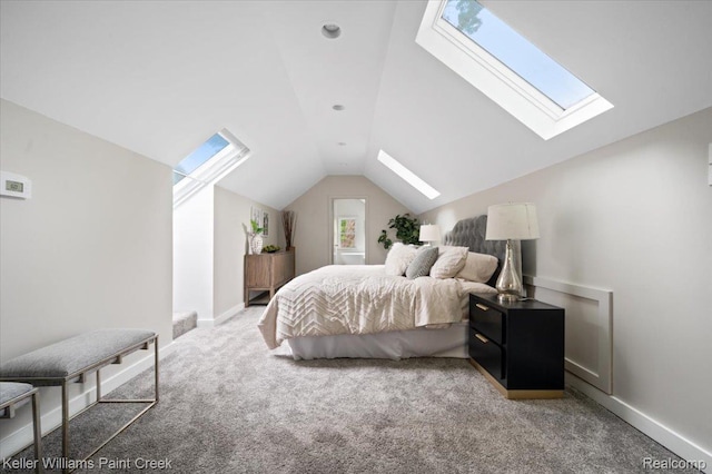 520 Kayser Ave, Birmingham, MI 48067 - bedroom featuring a skylight, carpet floors, vaulted ceiling, and baseboards