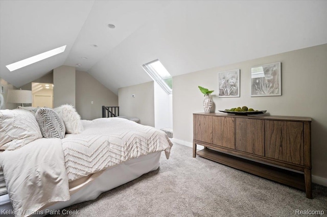 520 Kayser Ave, Birmingham, MI 48067 - carpeted bedroom featuring a skylight, lofted ceiling, and baseboards