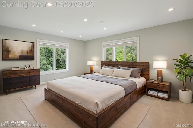 4335 Queens Way, Bloomfield Hills, MI 48304 - bedroom featuring light colored carpet, multiple windows, recessed lighting, and baseboards