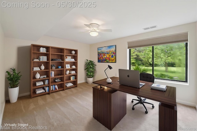 4335 Queens Way, Bloomfield Hills, MI 48304 - office featuring light colored carpet, a ceiling fan, and baseboards