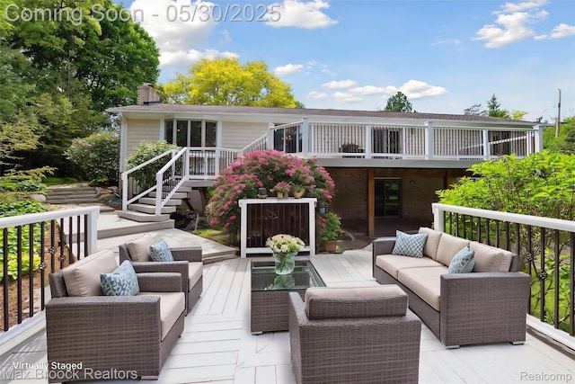 4335 Queens Way, Bloomfield Hills, MI 48304 - wooden deck featuring an outdoor hangout area and stairs
