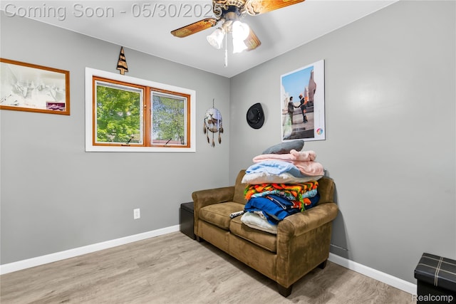 32601 Grinsell Dr, Warren, MI 48092 - sitting room with wood finished floors, ceiling fan, and baseboards