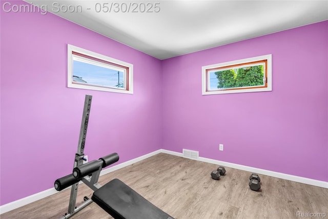 32601 Grinsell Dr, Warren, MI 48092 - workout room featuring baseboards and wood finished floors