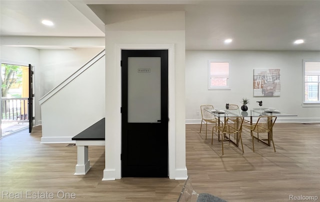 3461 Sheridan St, Detroit, MI 48214 - dining room with baseboards, light wood-type flooring, and recessed lighting