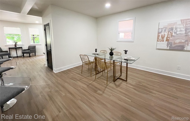 3461 Sheridan St, Detroit, MI 48214 - dining area with baseboards, wood finished floors, and recessed lighting