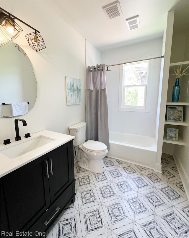 3461 Sheridan St, Detroit, MI 48214 - full bath featuring vanity, toilet, shower / bath combo, and tile patterned floors