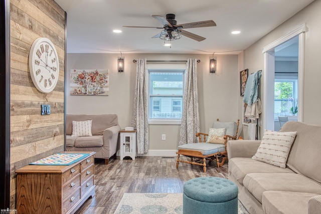 703 W Main St, Durand, MI 48429 - living area featuring wood finished floors, ceiling fan, recessed lighting, and baseboards