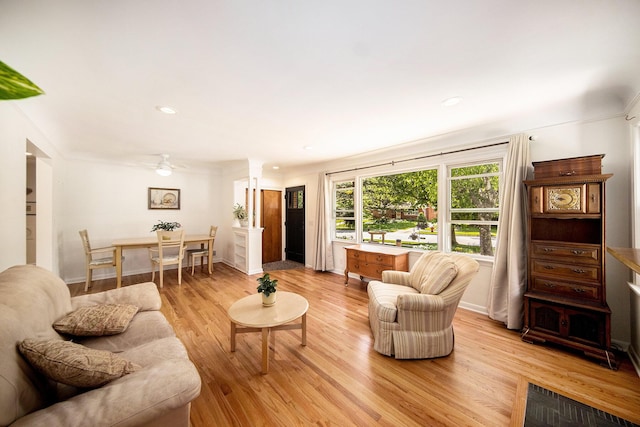 1537 Marian Ave, Ann Arbor, MI 48103 - living room featuring light wood-type flooring, ceiling fan, and recessed lighting