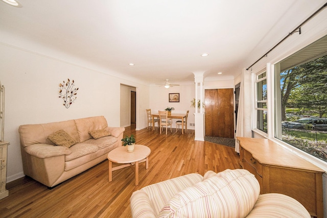 1537 Marian Ave, Ann Arbor, MI 48103 - living room with light wood-type flooring, recessed lighting, ceiling fan, and baseboards
