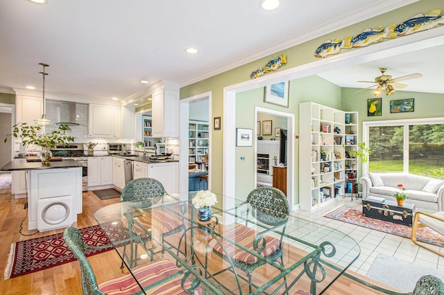 1336 Coventry Square Dr, Ann Arbor, MI 48103 - dining space with ceiling fan, recessed lighting, and crown molding