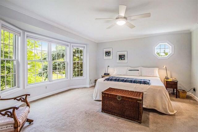 1336 Coventry Square Dr, Ann Arbor, MI 48103 - bedroom featuring carpet, ornamental molding, baseboards, and a ceiling fan