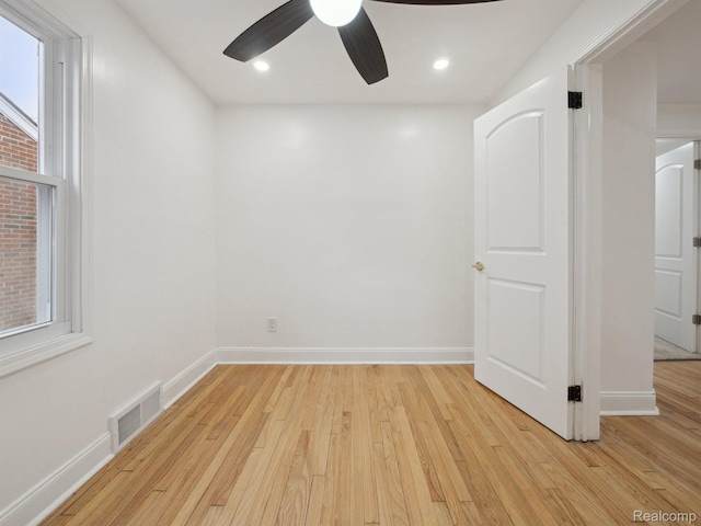 18212 Sorrento St, Detroit, MI 48235 - empty room with light wood-type flooring, ceiling fan, baseboards, and recessed lighting