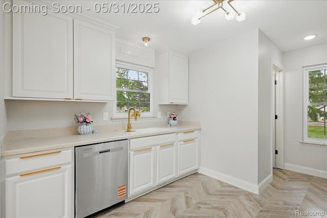 3004 Lansdowne Rd, Waterford, MI 48329 - kitchen with dishwasher, a sink, baseboards, plenty of natural light, and recessed lighting