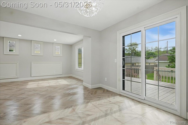 3004 Lansdowne Rd, Waterford, MI 48329 - empty room featuring plenty of natural light, baseboards, a chandelier, and recessed lighting