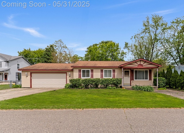 9220 Garden Ter, Commerce Twp, MI 48382 - ranch-style house featuring an attached garage, a front lawn, and driveway